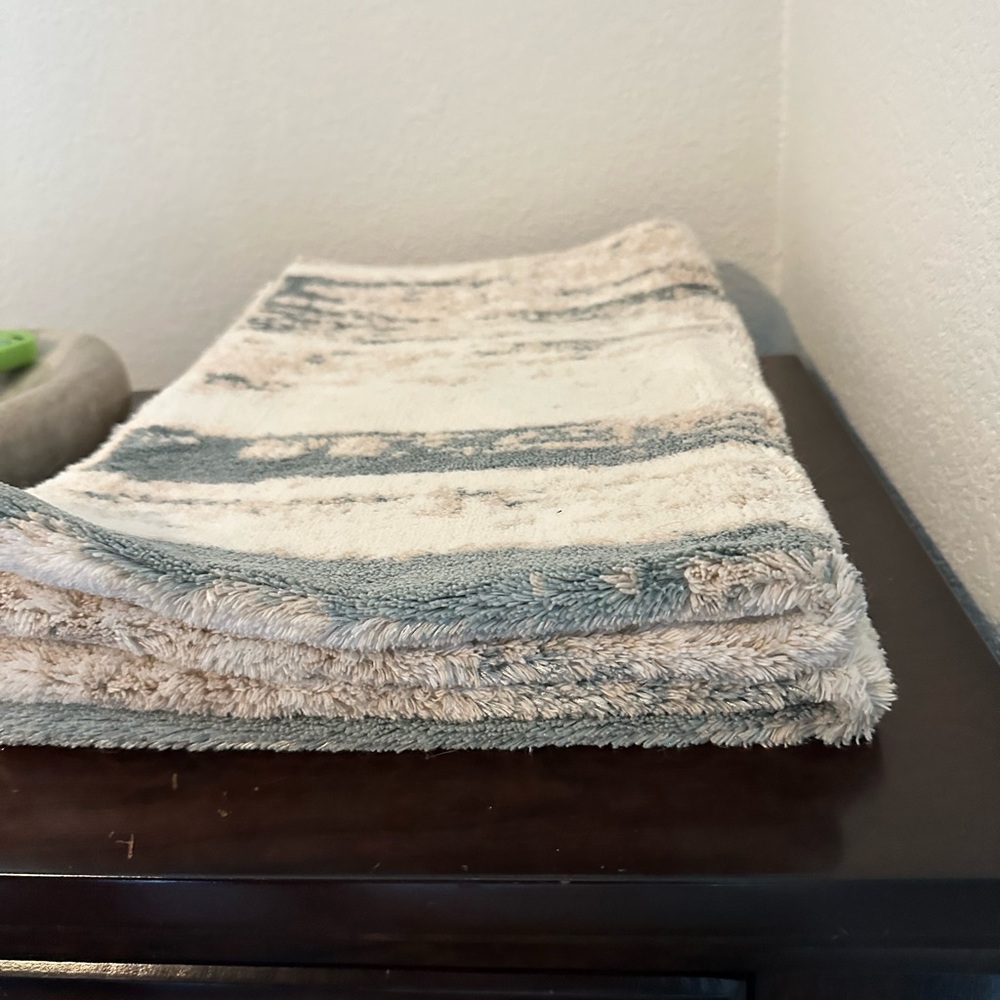 Luxurious Cream and Blue Bath Rugs